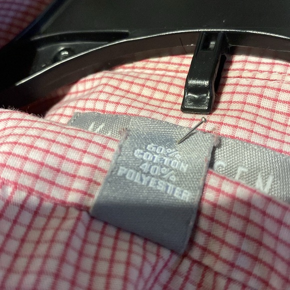 Van Heusen Men’s Fitted Pink/White Checked Long Sleeve Dress Shirt. Size 15 - Picture 8 of 9